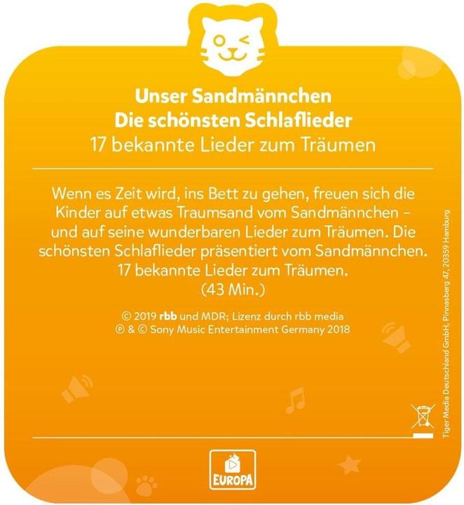 Produktbild Tigermedia Tigercard Unser Sandmännchen Die schönsten Schlaflieder 17 bekannte Lieder zum Träumen (Deutsch)