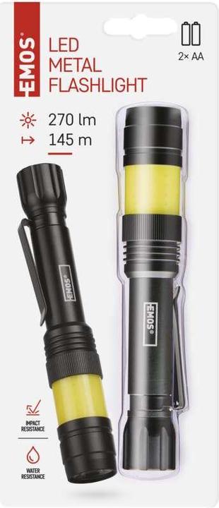 Produktbild Emos COB LED Metall-Taschenlampe, 360°, 270 lm, 2× AA (17.10 cm, 270 lm)