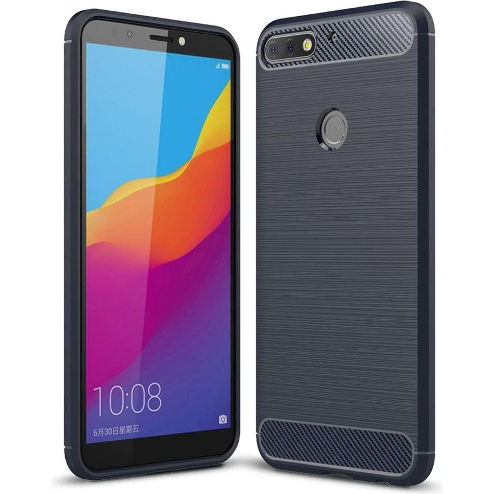 König Design Hülle Handy Schutz für Huawei Honor 7C Case Cover Bumper Carbon Optik Etuis Blau (Honor 7c), Smartphone Hül...