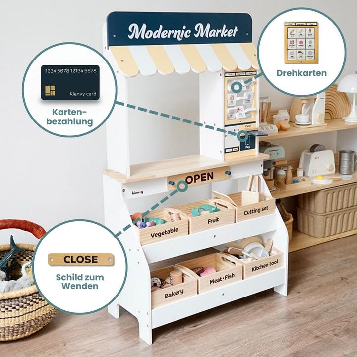 Image du produit Hermex Holz-Kaufladen mit Zubehör Kinder Marktstand Kaufmannsladen