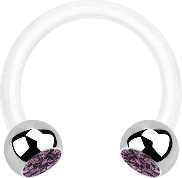 Actual product image Star Piercing Micro Circular Barbell white with two balls silver crystal light violet (Plastic, Surgical steel 316L, without brass)
