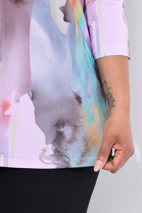 Immagine prodotto Ulla Popken Maglia di tessuto fluente con design acquarellato, scollo a V e maniche a 3/4 (56)