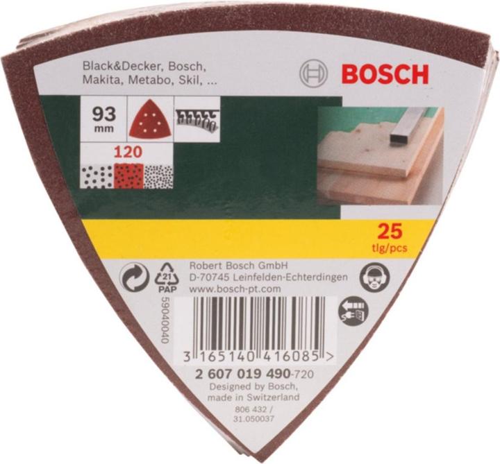 Produktbild Bosch Zubehör Schleifblatt-Set für Deltaschleifer, 93 mm, 120, 6 Löcher, 25er-Pack (120)