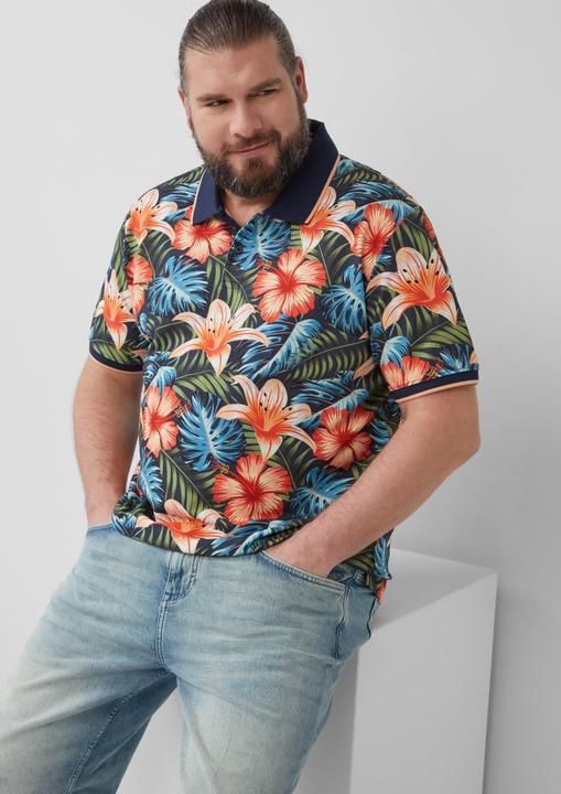 Produktbild S.Oliver Polo-Shirt Poloshirt aus Baumwolle mit All-over-Print (XXL)
