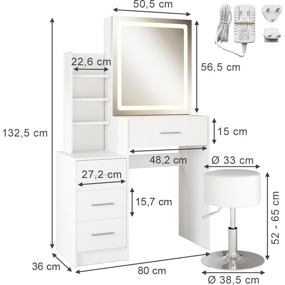 Thumbnail - Vicco, Schminktisch, Lisca mit Hocker und Beleuchtung (80 x 36 x 132.5 cm)