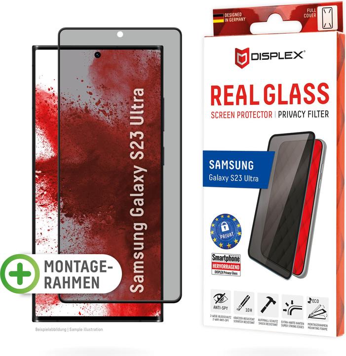Actual product image Displex Real Glass, Privacy Full Cover Panzerglas (1 Piece, Samsung Galaxy S23 Ultra)