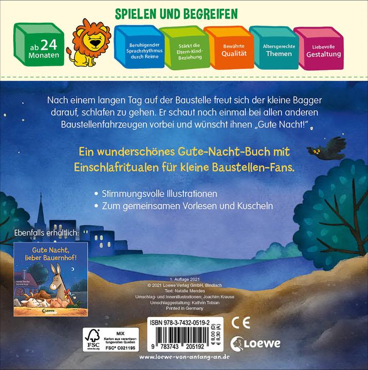 Produktbild Gute Nacht, kleiner Bagger! (Deutsch, Natalie Mendes, 2021)