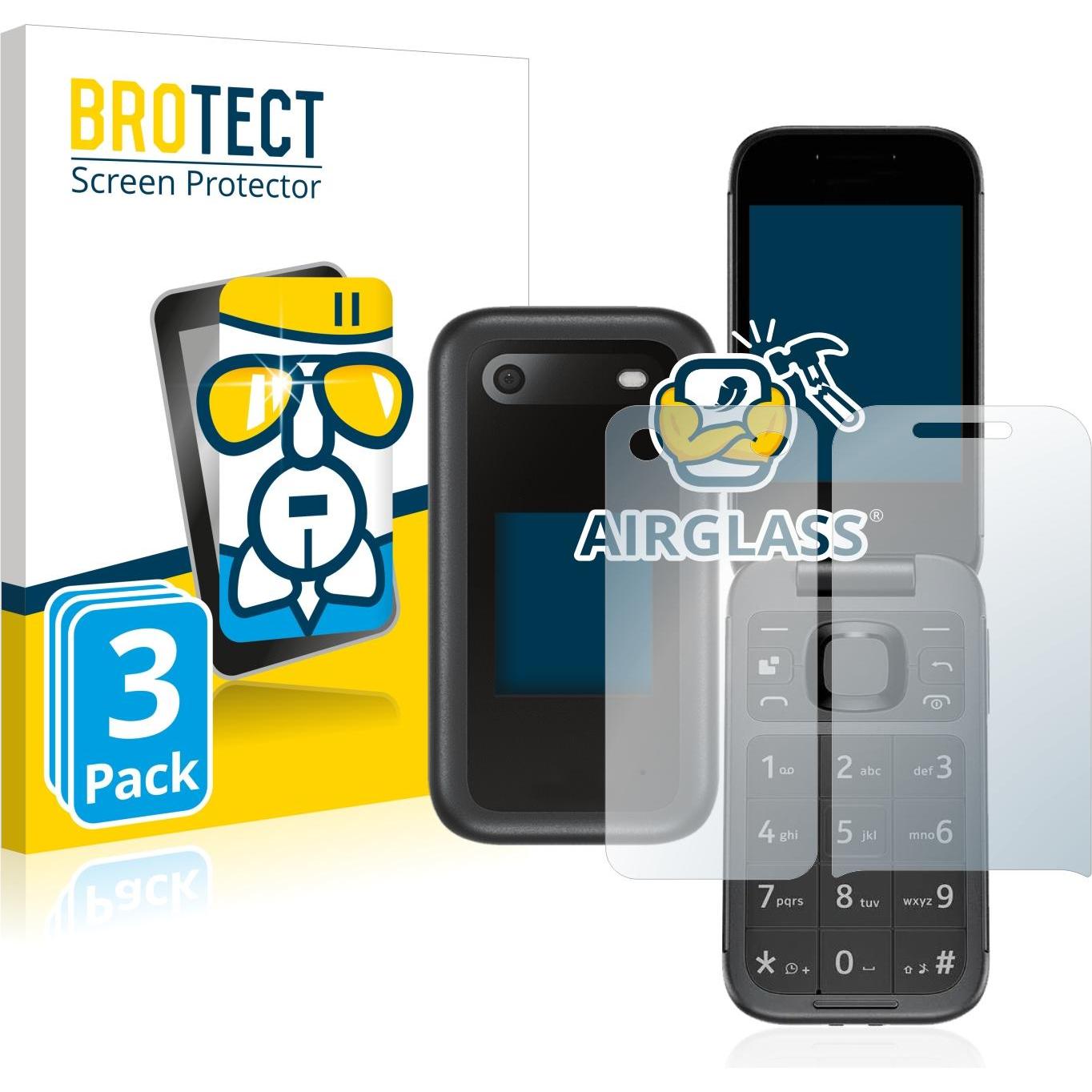 BROTECT AirGlass Panzerglasfolie (3 Stück, Nokia 2660 Flip), Smartphone Schutzfolie, Transparent