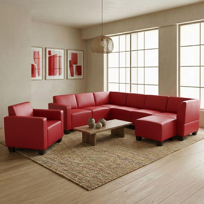Produktbild Mendler Modular Sofa-System Couch-Garnitur Lyon 6-1-1, Kunstleder, rot (Ecksofa)