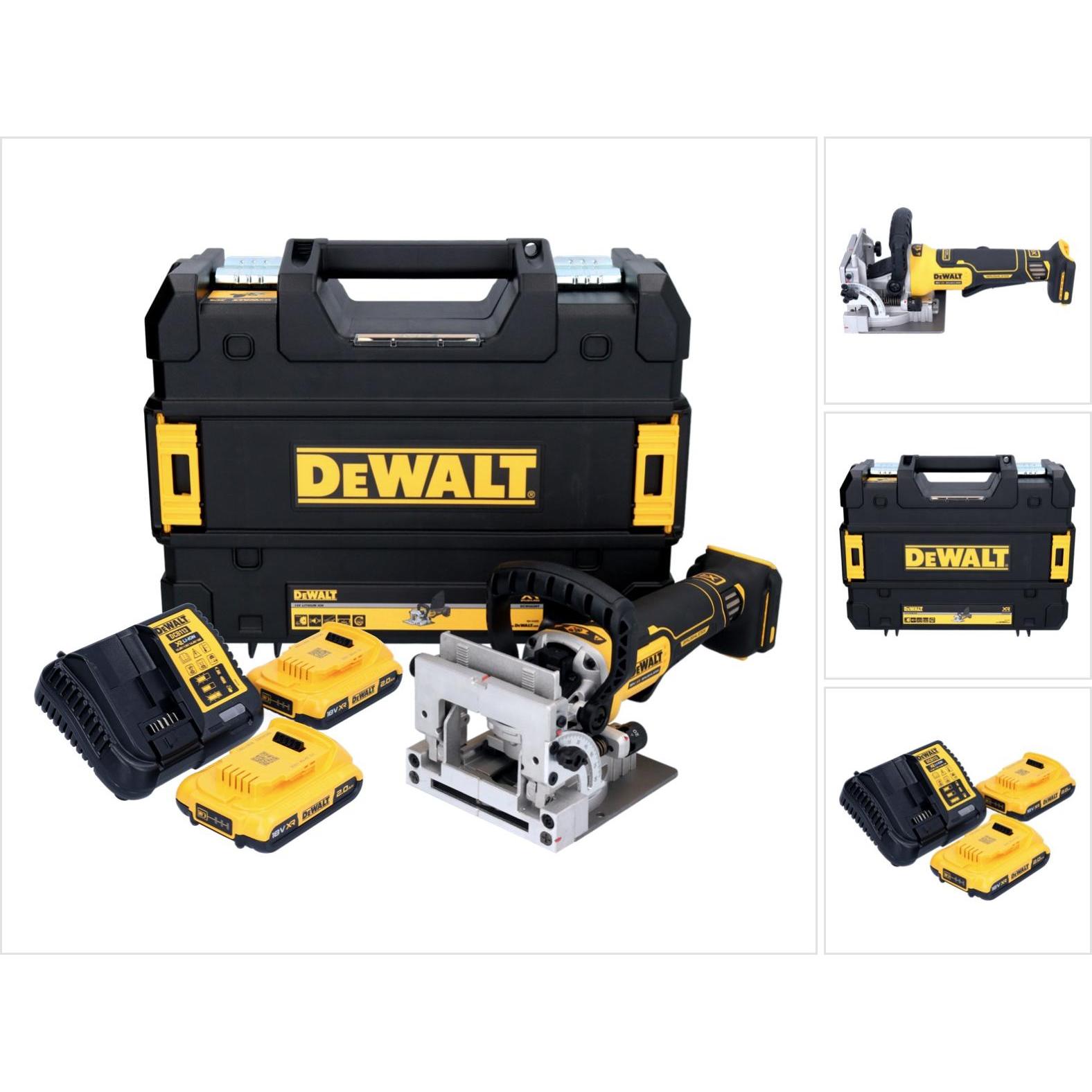 DeWalt, Fräse, DCW 682 D2T Akku Flachdübelfräse 18 V 102 x 20 mm Brushless + 2x Akku 2,0 Ah + Ladegerät +