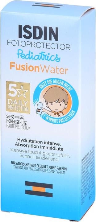 Actual product image Isdin Photoprotector Pediatrics Fusion Water SPF 50, 50 ml EMU (Suntan cream, SPF 50, 50 ml)