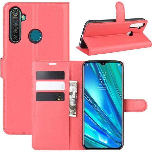 Thumbnail - MU Classic Litchi Leder Bookcover Series (Oppo Realme 5 Pro), Smartphone Hülle, Rot