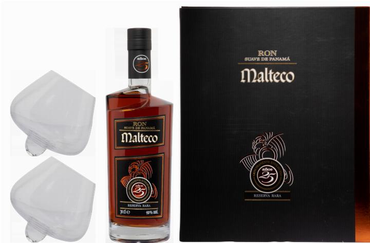 Actual product image Ron Malteco Rum with 2 glasses