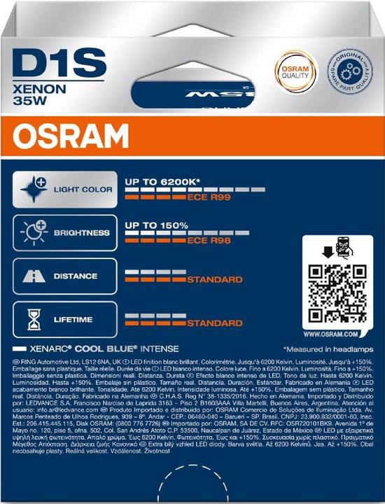 Etichetta energetica Osram Lampadina Xenon Cool Blue D1S 35W 85V (D1S)