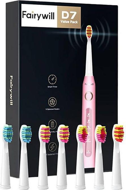 Actual product image Fairywill Sonic toothbrush with head set and case FW-507 Plus (pink)