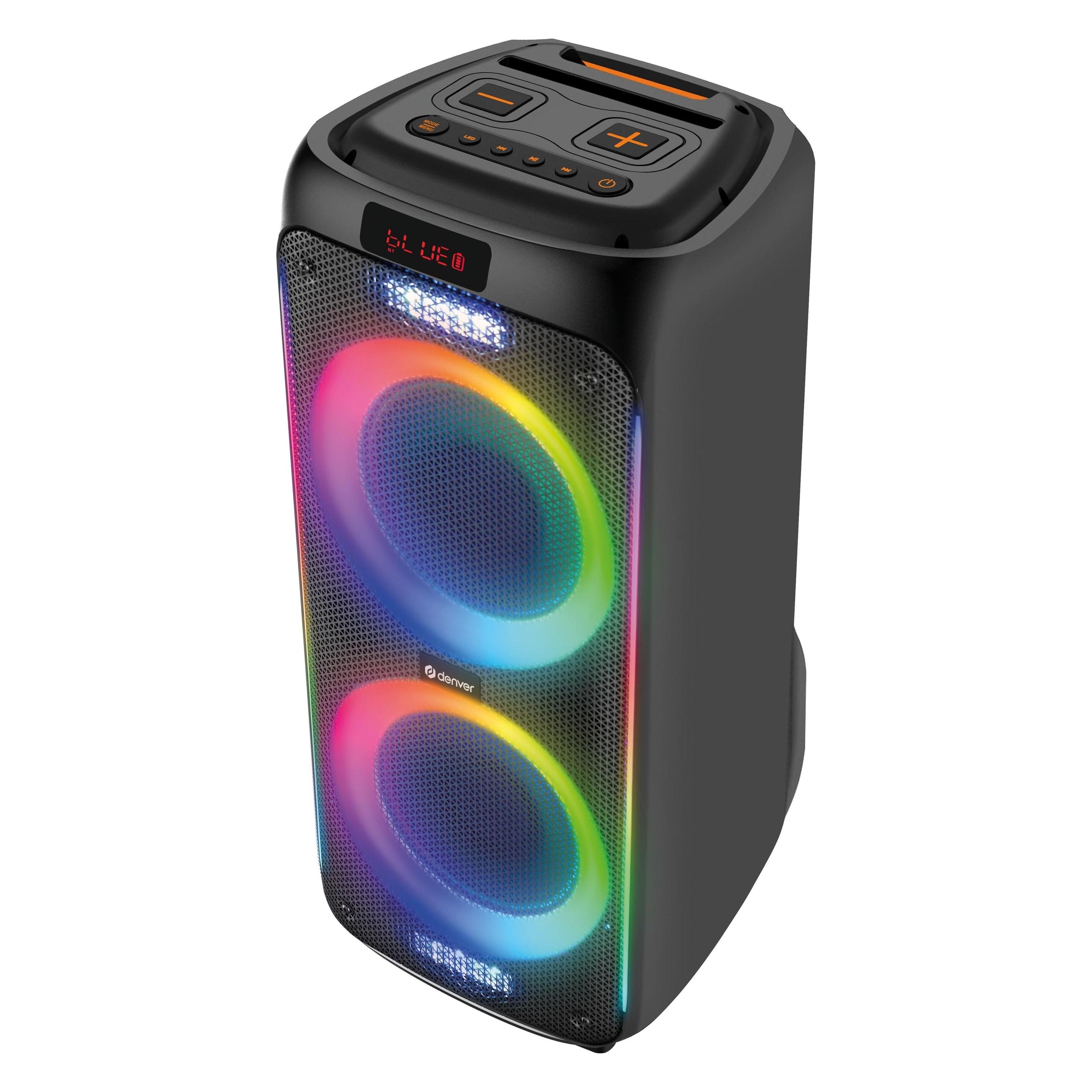 Denver BPS-458 Altavoz Party Bluetooth RGB con Batería 100W AUX USB MicroSD Negro | Online Canarias