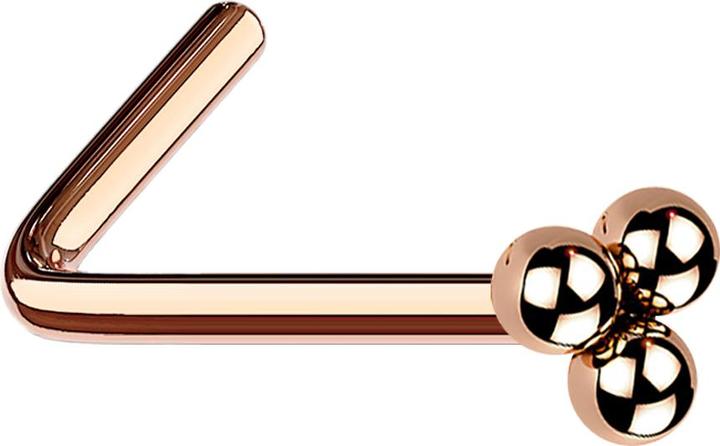 Produktbild Star Piercing Nasenstecker gewinkelt rosegold drei Kugeln (ohne Messing, Chirurgenstahl 316L)