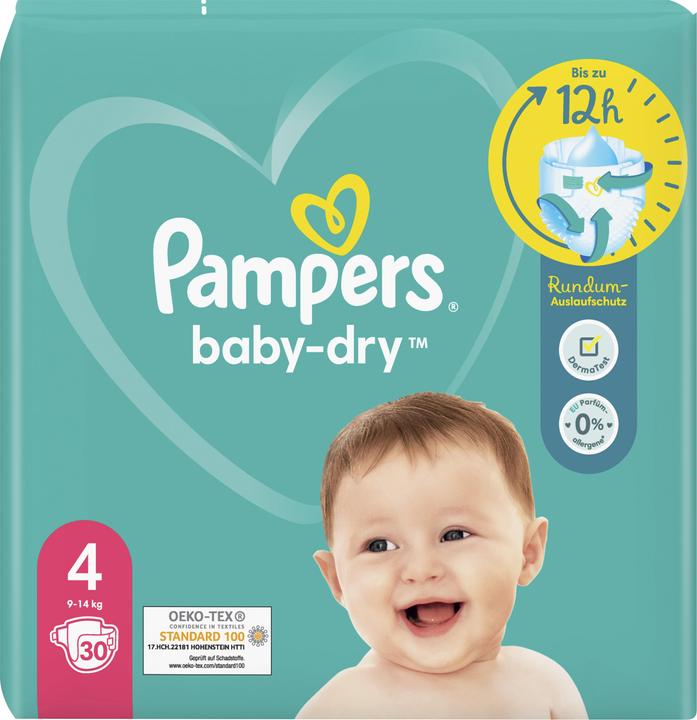 Pampers Baby-Dry maat 4, 30 luiers (Gr. 4, Verplaatsbaar pakket, 30 Stuk)