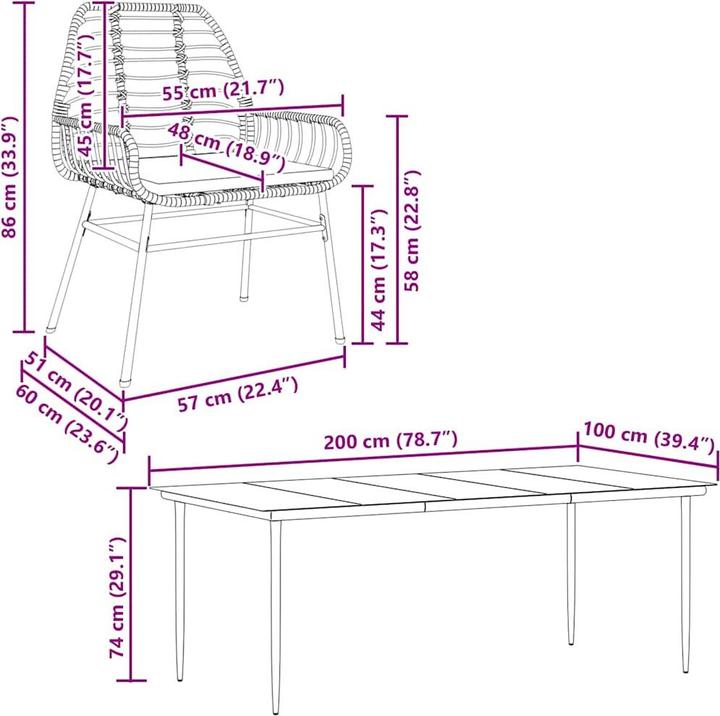 Produktbild vidaXL Garten Essgruppe (200 x 100 x 74 cm)