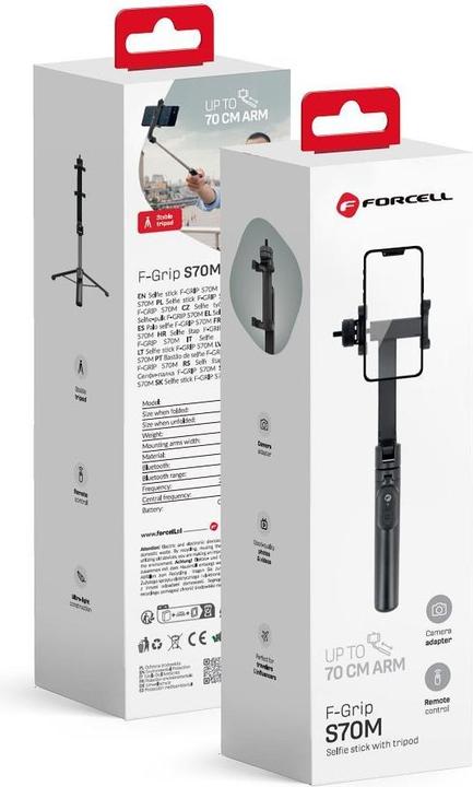 Produktbild Forcell Stylus F-GRIP S70M selfie stick with wireless remote control tripod black