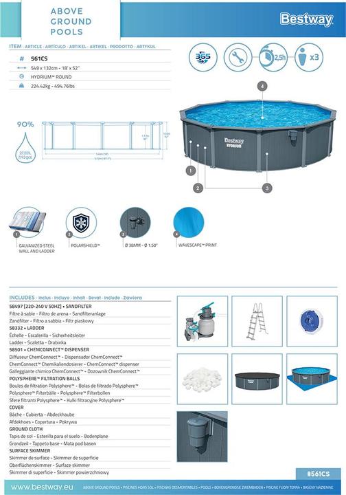 Immagine prodotto Bestway Set piscina fuori terra rotonda Hydrium - 5,49 m x 1,32 m (Ø 549 x 132 cm)
