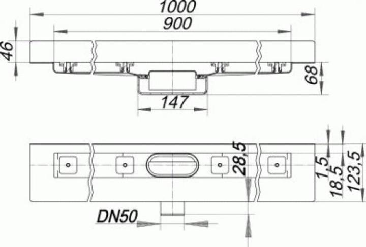 Produktbild Dallmer Duschrinne CERALINE NANO W, DN 50 seitlich, BH 68mm, Länge 900 mm (1245 mm)