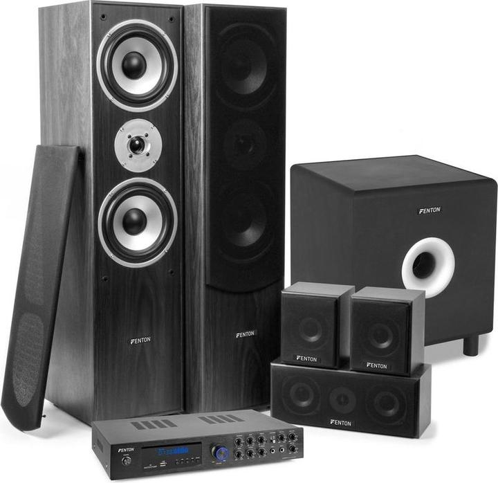 Productafbeelding Fenton set home cinema - AV550BT 5.1 versterker met zwarte luidsprekers en actieve subwoofer (Stel)