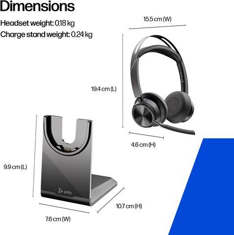 Actual product image Poly Voyager Focus 2 USB-C-C headset +USB-C/A adapter +charging cradle (Wireless, USB-C)