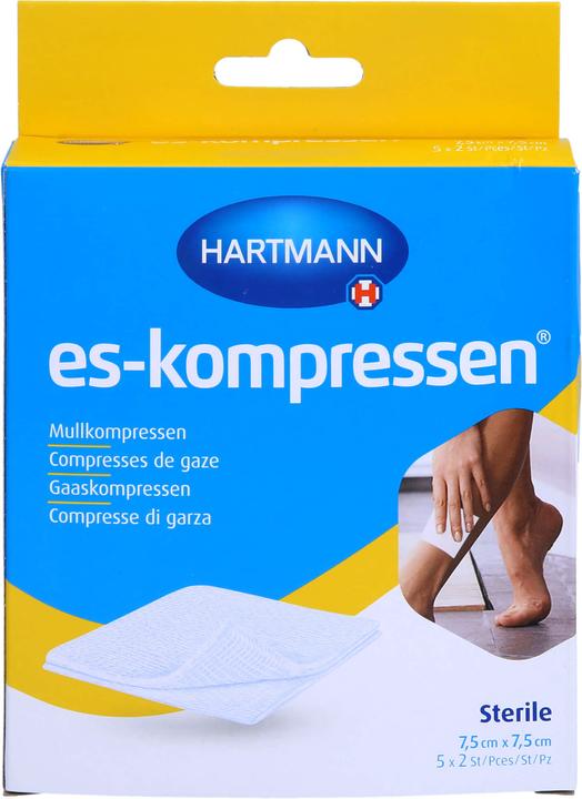 Actual product image Hartmann ES compresses sterile 7.5 cm x 7.5 cm 8-fold 17-thread, 10 pcs. compresses
