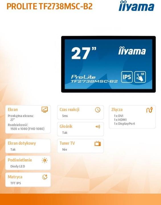 Produktbild iiyama ProLite TF2738MSC-B2 (1920 x 1080 Pixel, 27")