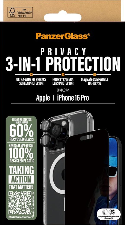 Actual product image PanzerGlass Privacy (1 Piece, Apple iPhone 16 Pro)