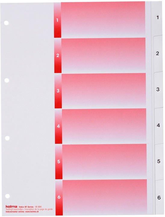 Produktbild Kolma Register A4 strong 1-6 6-teilig weiss