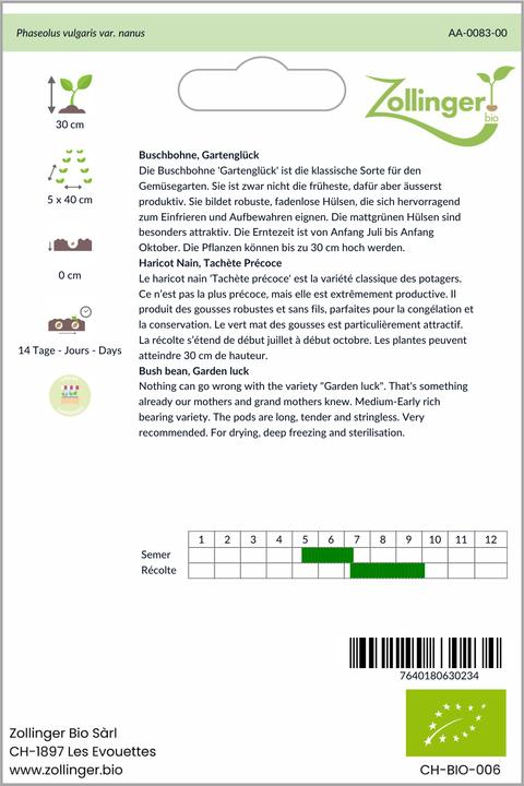 Produktbild Zollinger Bio Buschbohne, Gartenglück (Samenbomben)