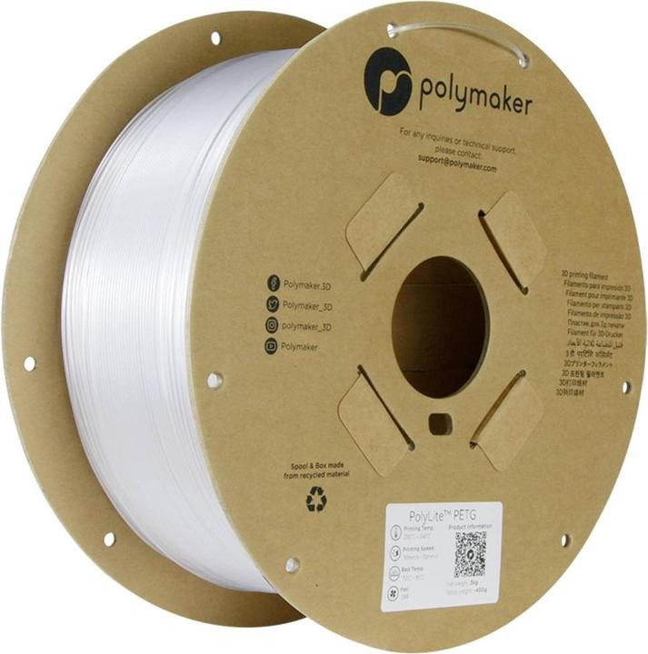 Immagine prodotto Polymaker PB01044 Filamento PETG resistente al calore e ad alta resistenza alla trazione 1,75mm 3000g Clear (PETG, 1.75 mm, 3000 g, Trasparente)