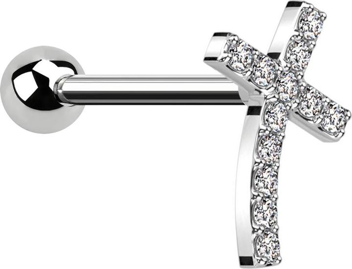 Immagine prodotto Star Piercing Micro Barbell silber mit Kugel gebogenes Kreuz mit Kristallen (Ottone, Acciaio chirurgico 316L)