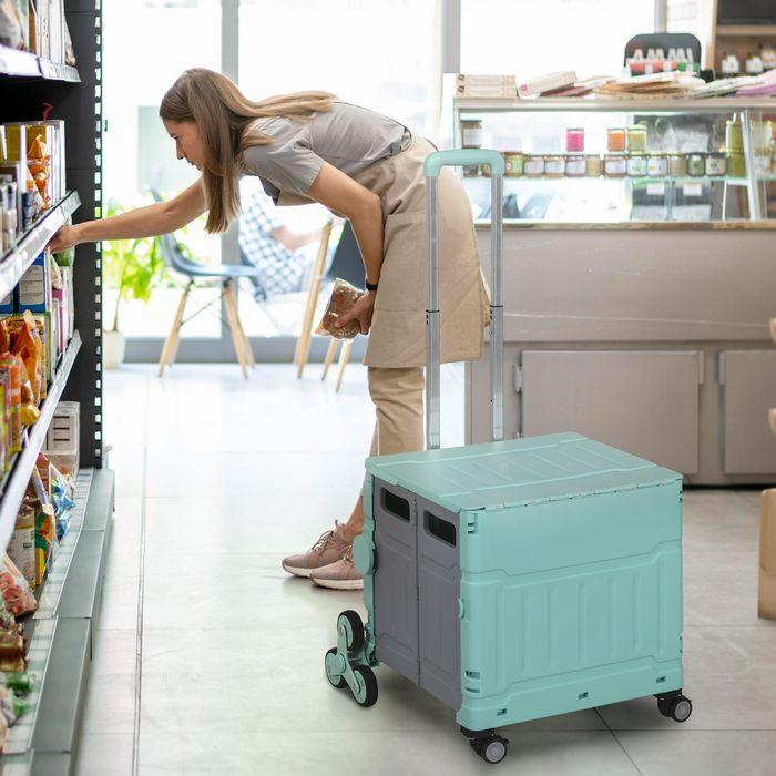 Immagine prodotto Swisshandel24 Carrello spesa pieghevole, manico telescopico regolabile, coperchio, fino a 80 kg, verde