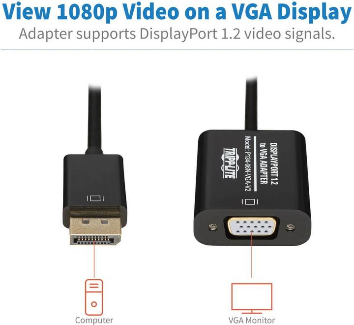 Actual product image Eaton DisplayPort to VGA Active Adapter Video Converter DP ver 1.2 M/F 6inch 15.24cm (VGA, 4.19 cm)