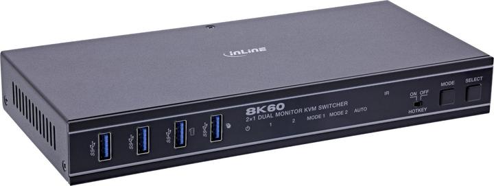 Produktbild InLine ® KVM Switch, 2-fach, HDMI, Dual Monitor, 8K60Hz, USB Hub, schwarz