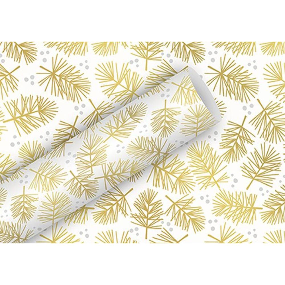 Thumbnail - Braun + Company, Geschenkverpackung, Geschenkpapier-Rolle Weihnachtszweige weiss-gold (Geschenkpapier)
