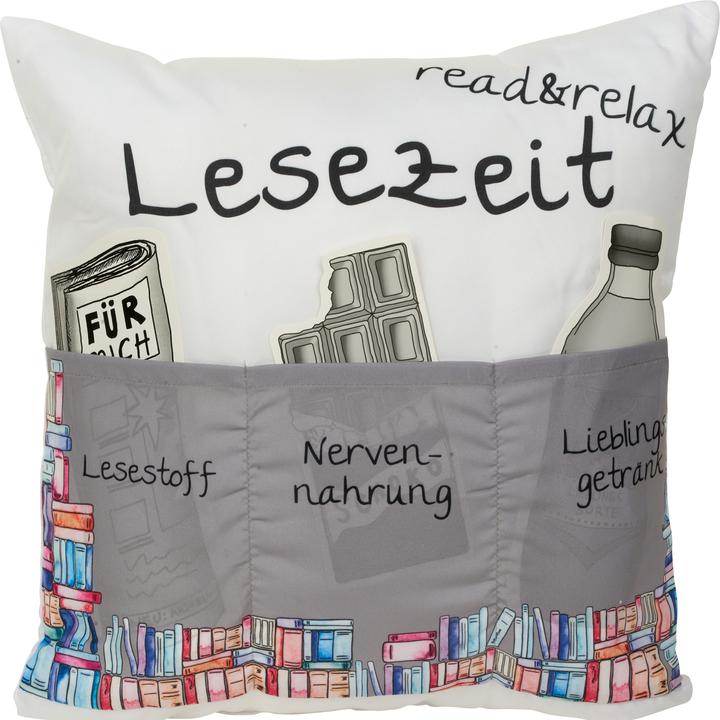 Hergo Kissen Sofahelden aus Stoff Lesezeit 43x43 cm mit Taschen (40 x 40 cm)