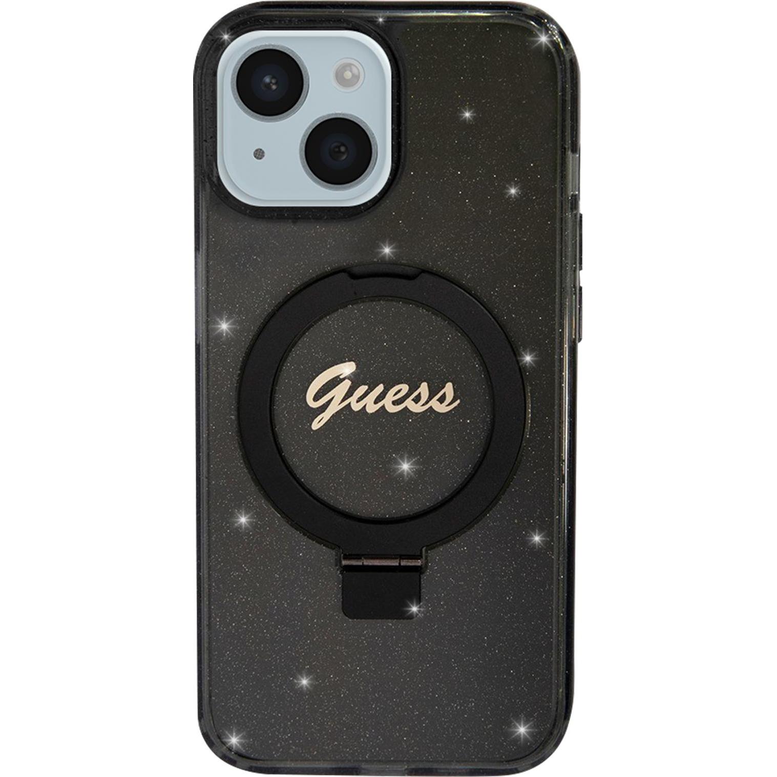 Guess GUHMP15MHRSGSK iPhone 15 Plus 6.7" czarny/black hardcase Ring Stand Script Glitter MagSafe (Apple iPhone 15 Plus),...