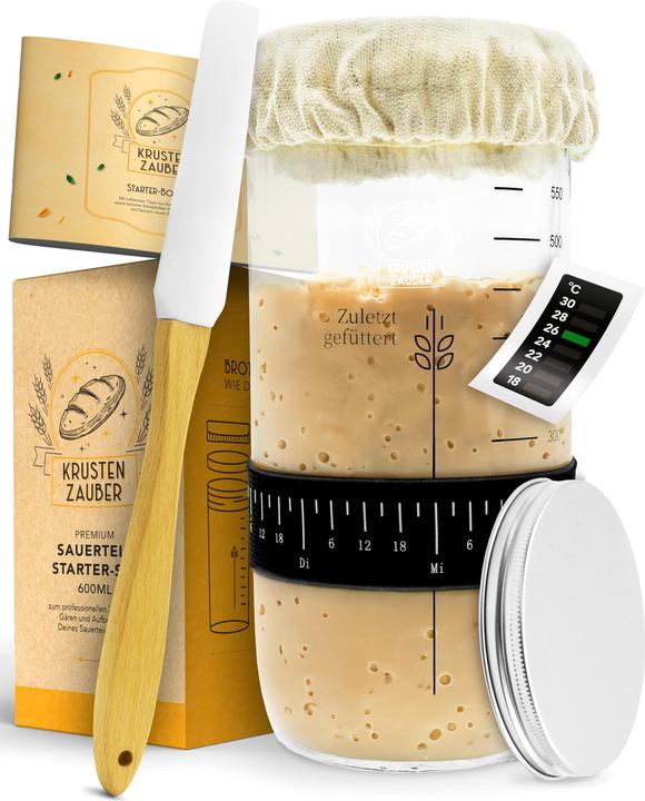 Produktbild Krustenzauber Sauerteig Starter Set mit Gärglas Spatel u. Thermometer