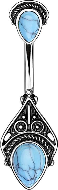 Produktbild Star Piercing Banane silber Vintage mit Türkis Steinen (Messing, Mineralisch, Chirurgenstahl 316L)