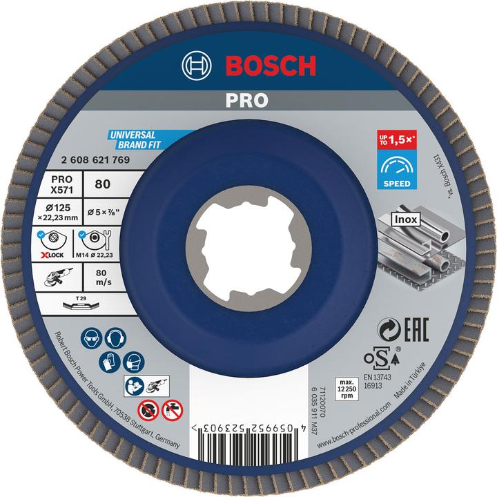 Produktbild Bosch Professional Zubehör PRO X571 X-Lock Fächerschleifscheibe, 125 mm, G80 (80)