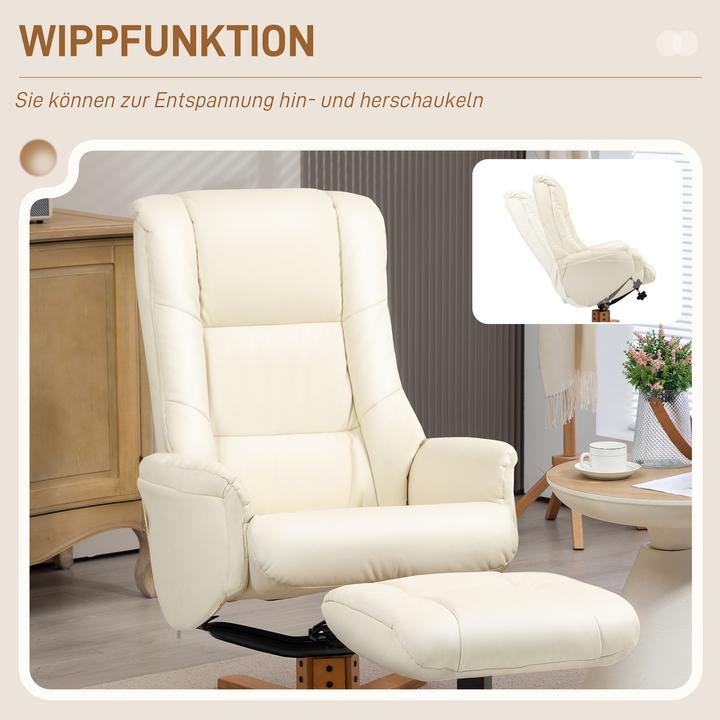 Actual product image Homcom Relaxsessel mit Hocker Kunstleder, Holz Cremeweiss