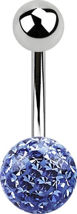 Actual product image Star Piercing Banana silver with ball and crystal ball light blue Epoxy protective layer (without brass, Surgical steel 316L)