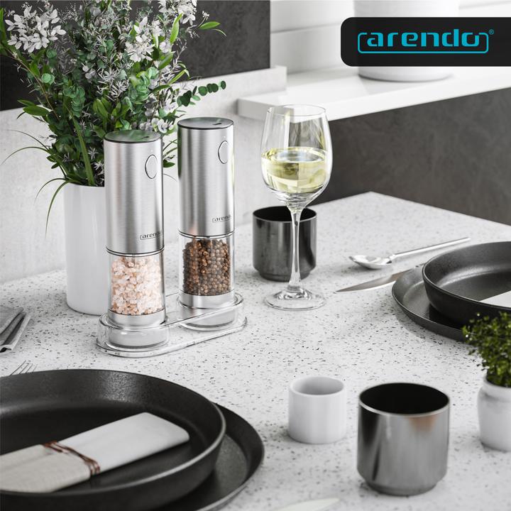 Produktbild Arendo Salz- und Pfeffermühle 2er Set, Elektrische Salzmühle & Pfeffermühle, stufenlos einstellbar, Akku (Pfeffer, Salz)