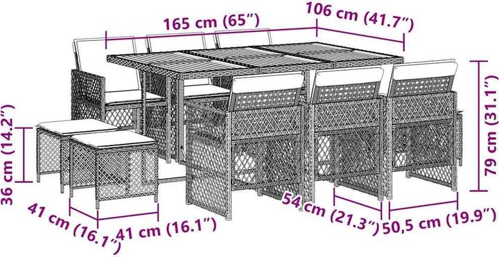 Produktbild vidaXL Garten Essgruppe (165 x 106 x 73 cm)