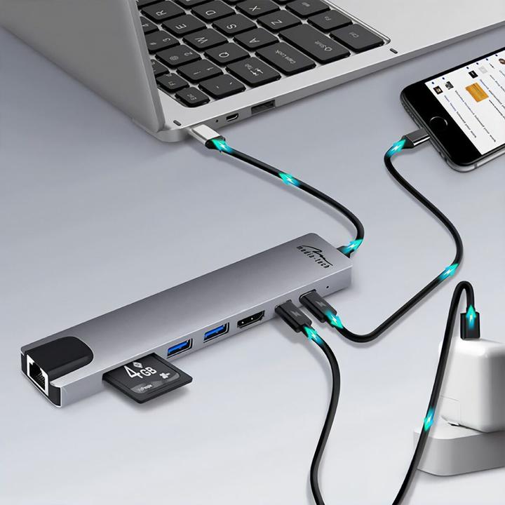Produktbild Media-Tech USB HUB 8 IN 1 GIGA LAN HUB MT5046 (USB-C, 8 Ports)