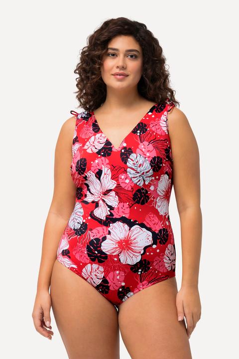 Produktbild Ulla Popken Badeanzug, Hawaiiblüten, Softcups, V-Ausschnitt (44)